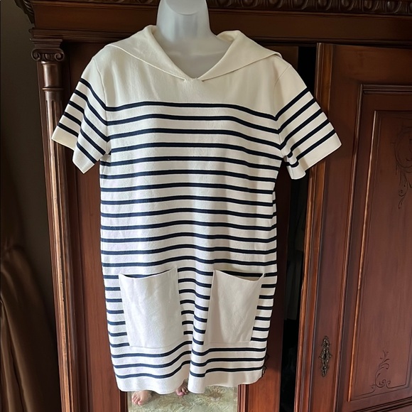Zara Dresses & Skirts - Darling Zara Navy and Cream Striped Sweater Dress